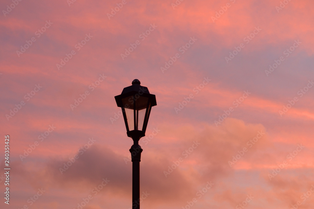 Street lamp at sunset.