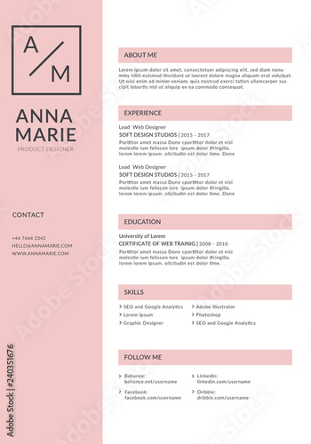 Simple and Clean Resume Template - Pink