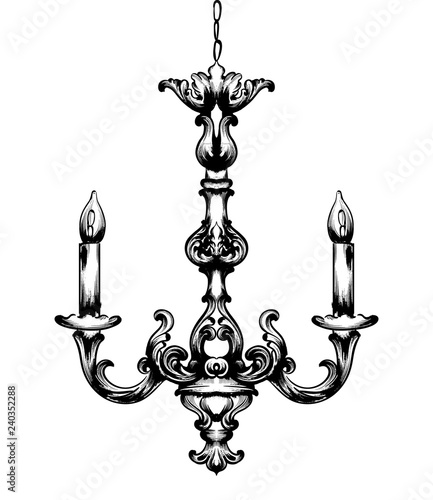 Baroque Chandelier Vector. French Luxury rich intricate ornaments. Engraved flourish decoration. Victorian Royal Style decors