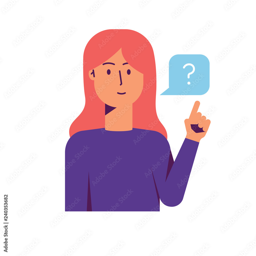 Modern Core values icon with girl-customer who has a question isolated on white background. Modern Core values icon with girl-customer who has a question isolated on white background.
