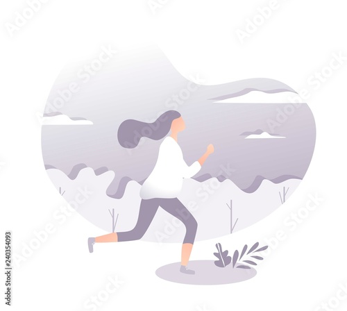 Vector gradient illustration with running girl.