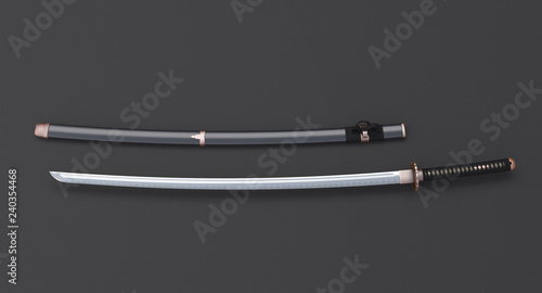 Japanese sword Katana  and sheath on dark background 3d illustration v2