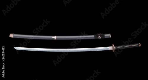 Japanese sword Katana  and sheath isolated on black background 3d illustration v2