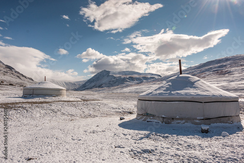 snow covered ger in altai