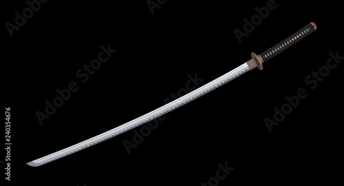 Japanese sword Katana isolated on black background 3d illustration