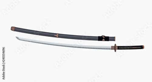 Japanese sword Katana  and sheath isolated on white background 3d illustration v2