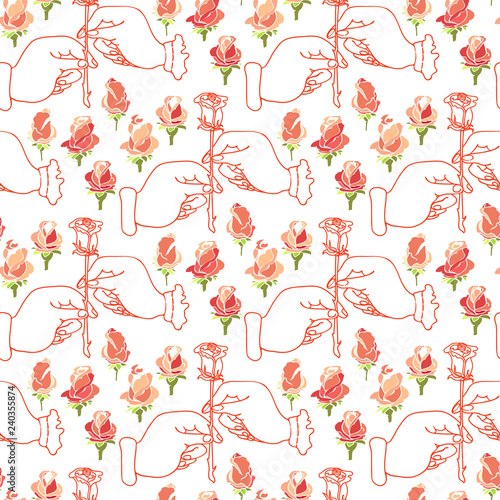 Wallpaper Mural Romantic seamless pattern with hands and flowers. Torontodigital.ca