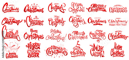 Merry Christmas Lettering Design Set. Vector illustration