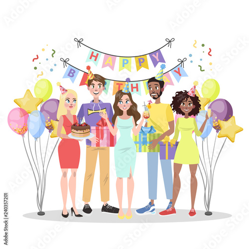 Birthday party. Happy people on a celebration