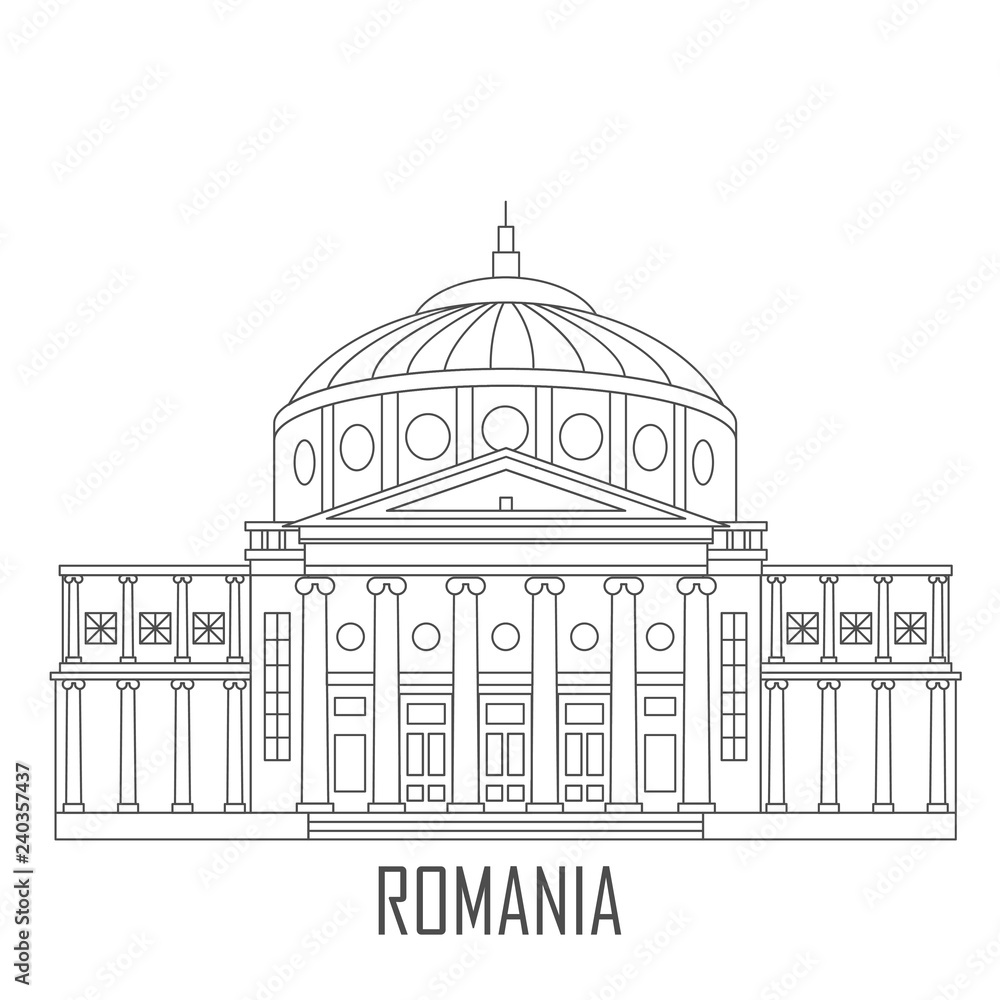 Facade of Romanian Athenaeum. Historic architecture. Romania landmark