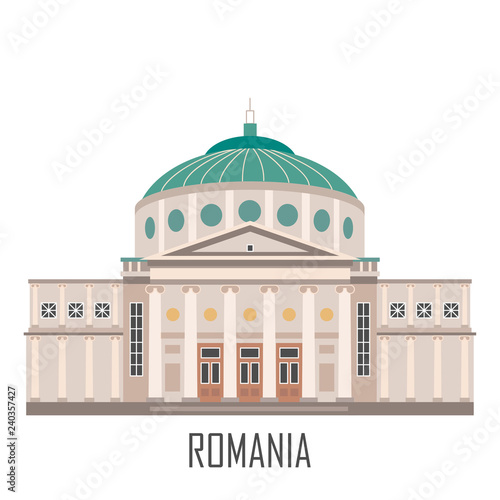 Facade of Romanian Athenaeum. Historic architecture. Romania landmark