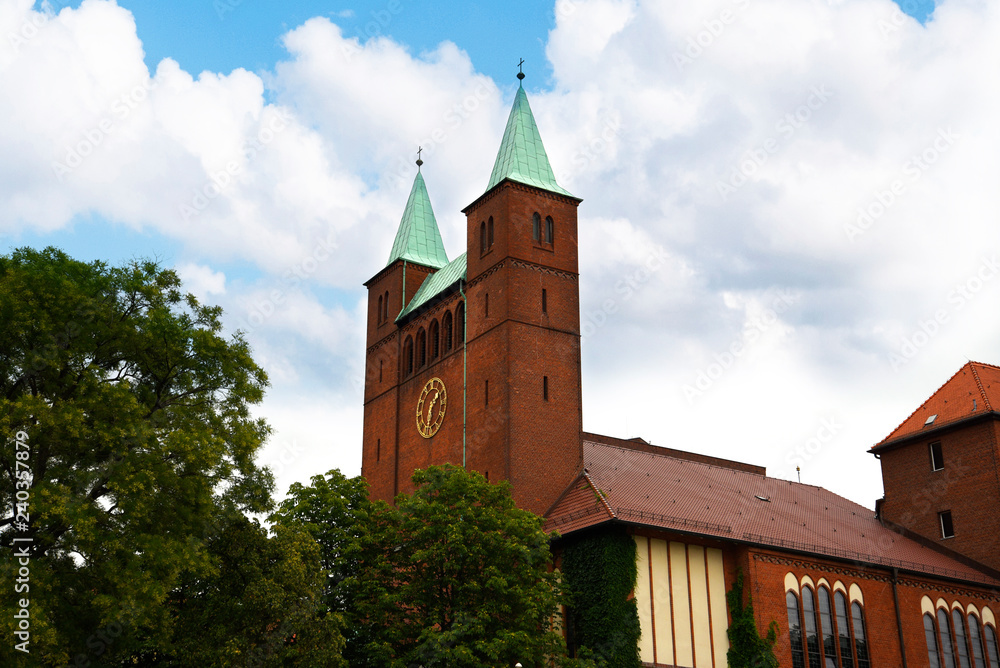 Obraz premium Church on the banks of the rIver Spree in Berlin Germany viewed from a boat cruise