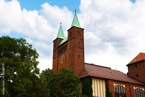 Church on the banks of the rIver Spree in Berlin Germany viewed from a boat cruise