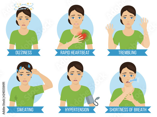 Common symptoms of panic attack and panic disorder. Medicine infographic for brochures and magazines. Vector
