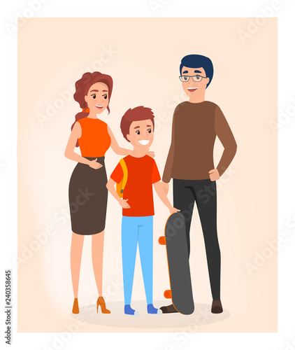 Happy young dad and mom with child