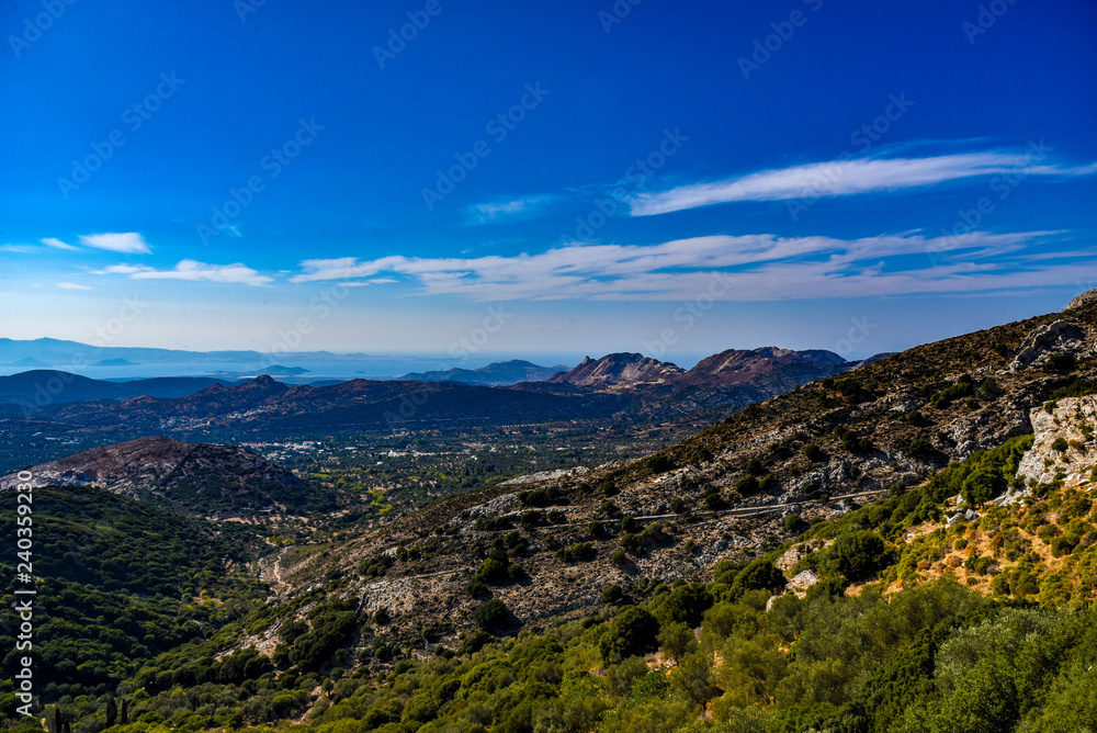 Beautiful view of the hills of the island Naxos in Greece