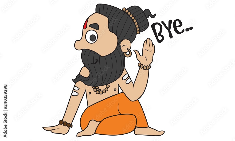 Vector cartoon illustration of cute Baba Ramdev saying bye. Isolated on  white background. Stock Vector | Adobe Stock