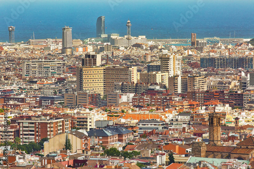 Aerial view to Barcelona city, urban background