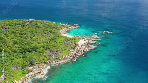 Wallpaper Mural Aerial panoramic view of south coast of La Digue Island, tropical paradise beach with white sand and turquoise crystal clear water of Indian Ocean - Anse Marron, landscape panorama of Seychelles Torontodigital.ca