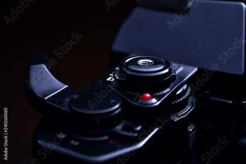 Shutterspeed dial, shutter button and film advance crank of a film camera