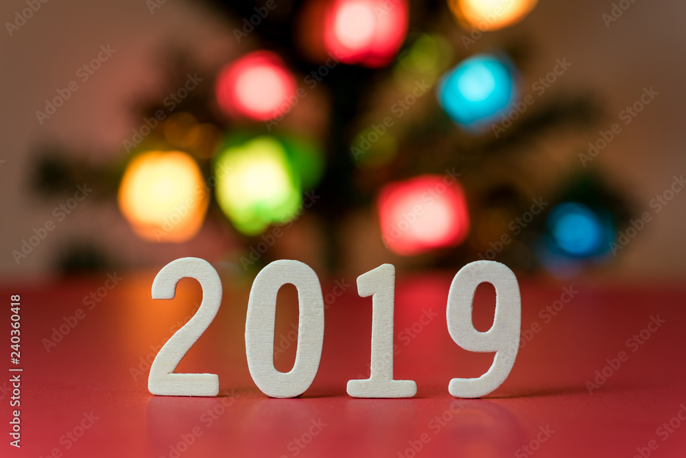 wood number 2019 for happy new year on white background wood number 2019 for happy new year on white background