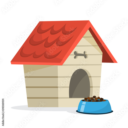 Empty dog kennel with red wooden roof