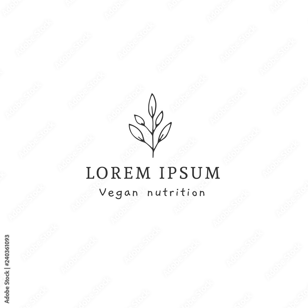 Vector hand drawn floral logo template in minimal style. Vector hand drawn floral logo template in minimal style.