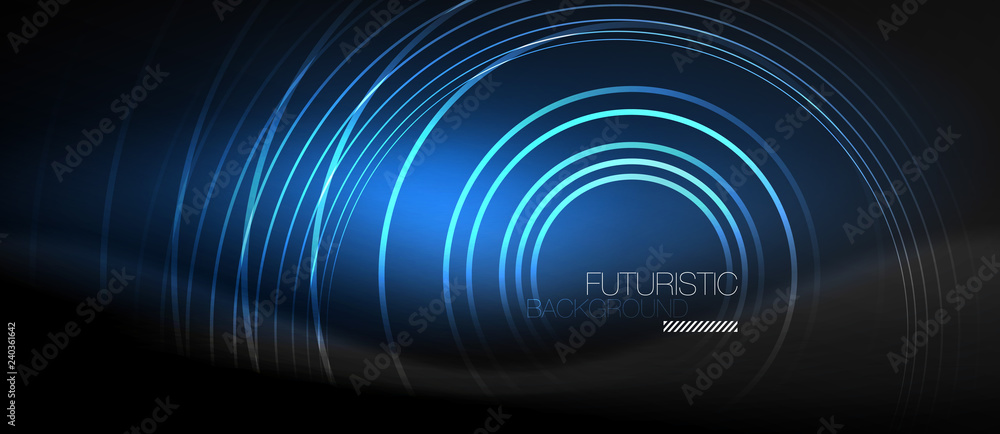 Dark abstract background with glowing neon circles Dark abstract background with glowing neon circles