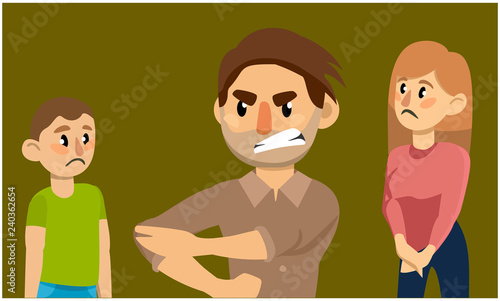 Father threatening his family. Family conflict