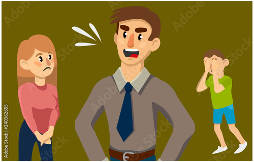 A man yells at his wife and son. Family conflict