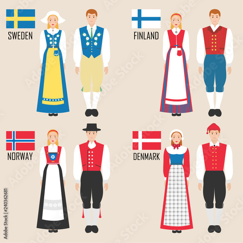 Scandinavian man and woman in traditional costumes