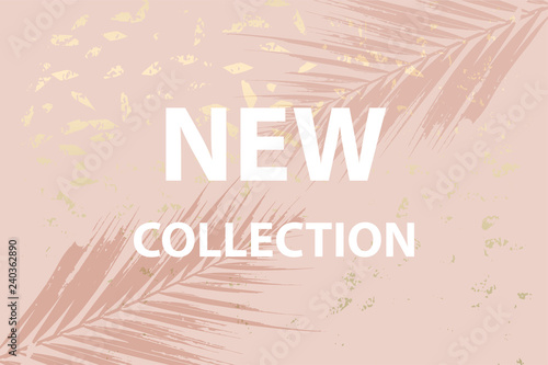 Autumn abstract foliage rose gold blush background. Chic trendy print with botanical motifs