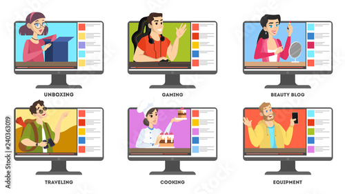 Video blogger set. Internet celebrity in social network