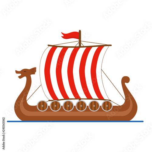 Viking ship drakkar logo. Colored isolated on white background