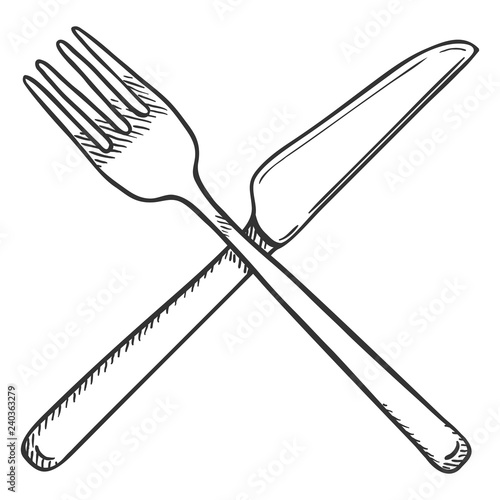 Vector Sketch Crossed Cutlery. Fork and Knife.