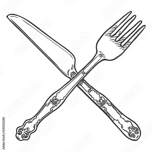 Vector Sketch Crossed Cutlery. Fork and Knife.