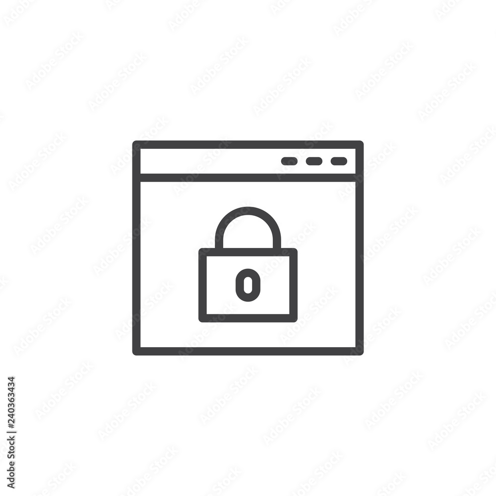 Web security outline icon. linear style sign for mobile concept and web design. Private browser window and lock simple line vector icon. Symbol, logo illustration. Pixel perfect vector graphics Web security outline icon. linear style sign for mobile concept and web design. Private browser window and lock simple line vector icon. Symbol, logo illustration. Pixel perfect vector graphics