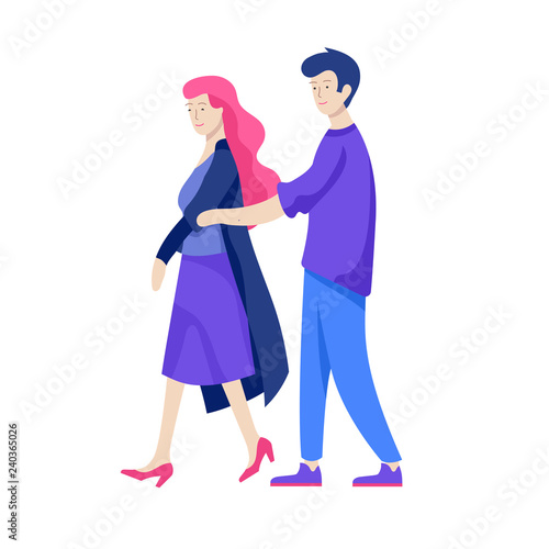 Vector people character walking on the street in autumn or winter clothes, friends and couples. Colorful Group of male and female flat cartoon characters