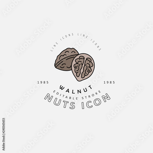 Vector icon and logo for nuts and seeds. Editable outline stroke size. Line flat contour, thin and linear design. Simple icons. Concept illustration. Sign, symbol, element.