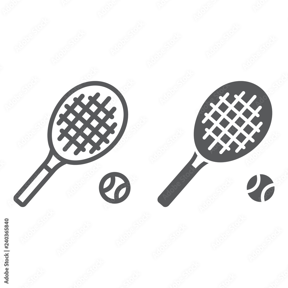 Tennis line and glyph icon, game and sport, racket sign, vector graphics, a linear pattern on a white background, Tennis line and glyph icon, game and sport, racket sign, vector graphics, a linear pattern on a white background,