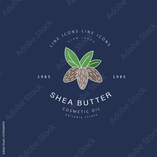 Vector icon and logo for natural cosmetics oil care dry skin. Editable outline stroke size. Line flat contour, thin and linear design. Simple icons. Concept illustration. Sign, symbol, element.