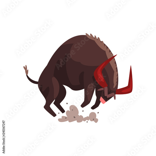 Furious bull, bullfighting, corrida performance vector Illustration on a white background