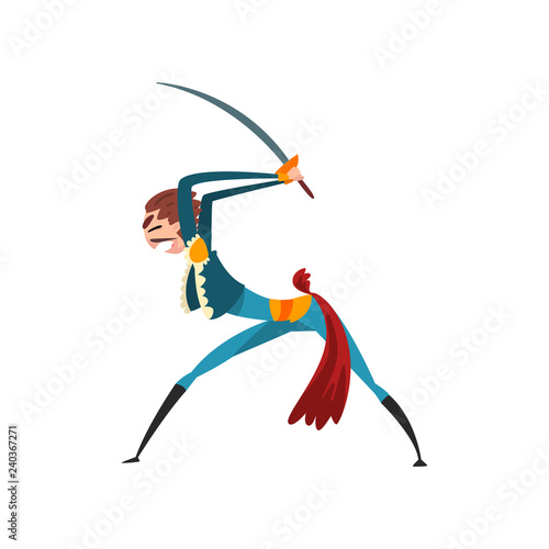 Bullfighter fighting with sword, bullfighting, corrida performance vector Illustration on a white background