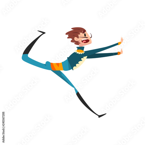 Scared toroedor running away from a bull, bullfighting, corrida performance vector Illustration on a white background