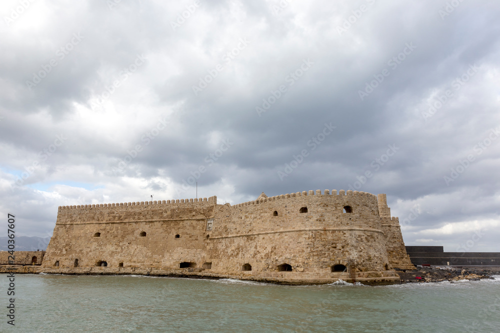 Heraklion Crete 12-07-2018. Venetian fortress called Koules in Heraklion harbor, in Crete Greece.