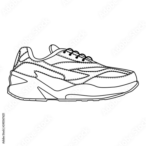 Men shoes sneakers trainers isolated. Male man season shoes or running icons. Technical sketch.