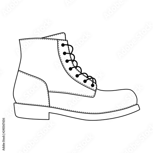 Men shoes brogue trim platform brutus boots isolated. Male man season lace-up shoes icons. Technical sketch.