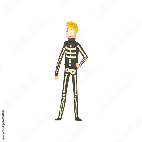 Man dressed as skeleton, funny person at carnival party or masquerade vector Illustration on a white background © topvectors