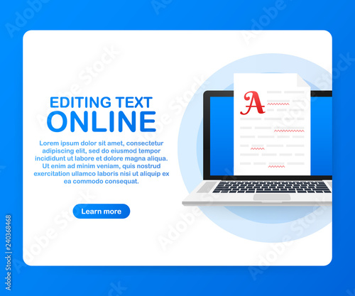 Editable online document. Creative writing and storytelling, copywriting . Online education, distant learning concept. Vector illustration