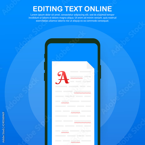 Editable online document. Creative writing and storytelling, copywriting . Online education, distant learning concept. Vector illustration
